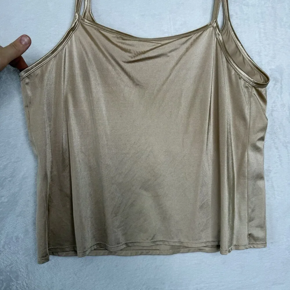 Vanity Fair Slip Chemise Stretch Size XL 44/50 shiny Beige damask nylon spandex